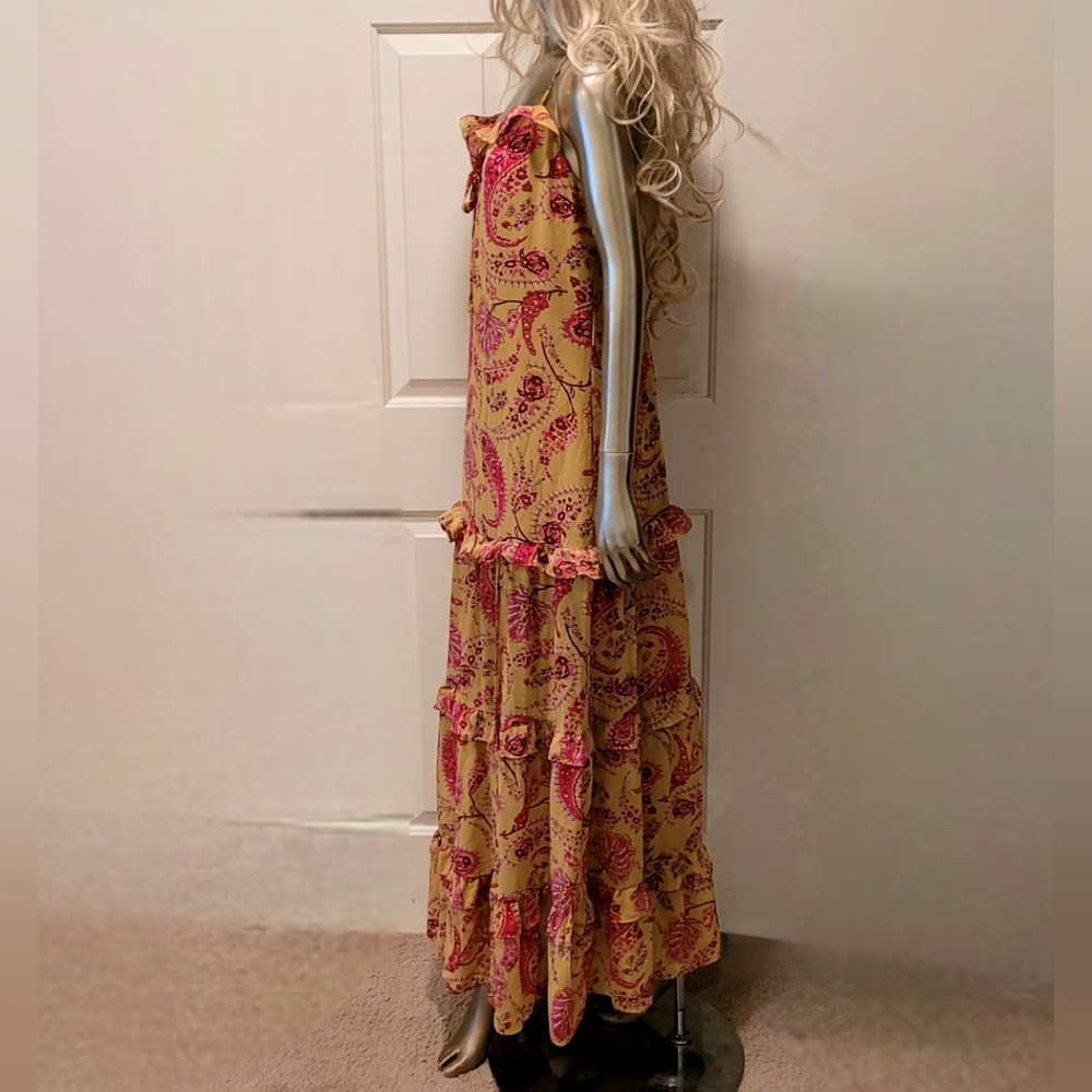 NWT Romantic Paisley Print Crisscross Backless Layered Hem Maxi Dress Sz M - Picture 10 of 14